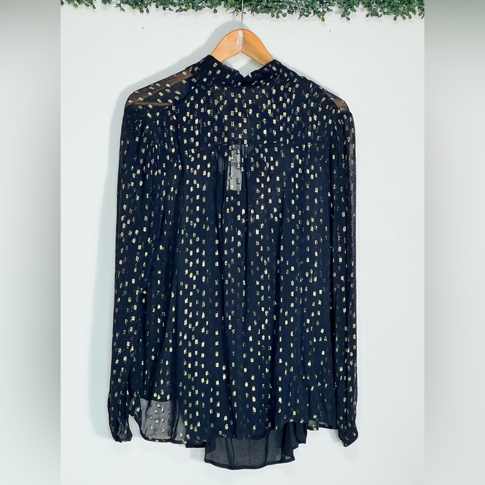 Anthropologie NWT Sheer Metallic Neck Tie Blouse XL - Picture 4 of 12